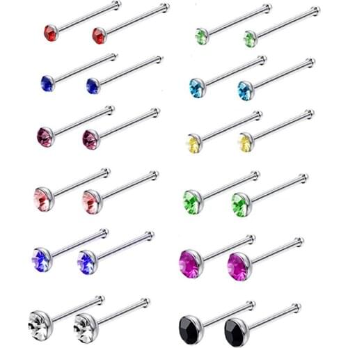 24pcs 22G Czech Crystal 925 sterling silver Nose Rings Studs colorful 1.5-2-2.5-3mm Simple Nose Body Piercing Jewelry For Women
