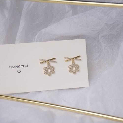 2021 New Arrival 14K Gold Plated X Pierced Flower Stud Earrings For Women Luxury Jewelry Zircon Earrings