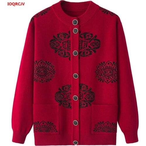 Middle-aged Women Sweater Knitted Cardigan Fashion Casual Plus Size 4XL Sweater Jacket Autumn Winter Grandma Cardigans Coat 1103