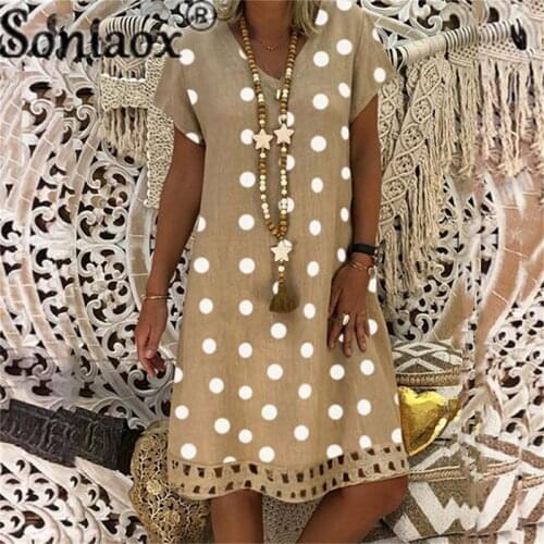2021 Women Boho Dot Printed V-Neck Dress Ladies Summer Plus Size Fashion Casual Loose Short Sleeve Dresses Pareos De Playa Mujer