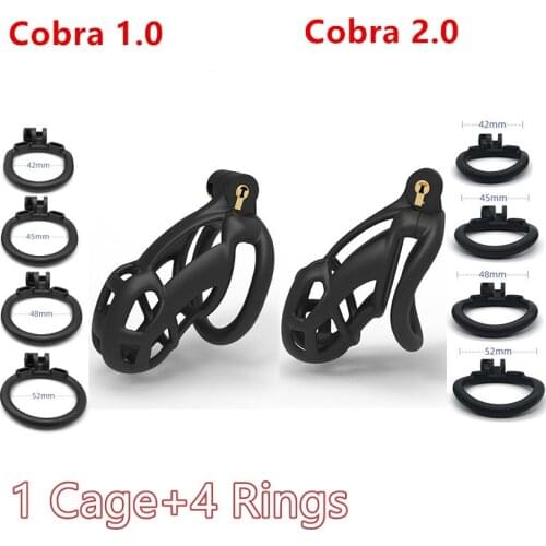 1.0/2.0 Cobra Male Chastity Device Ultra-light Plastic Cock Cage With 4 Penis Rings BDSM Bondage Sex Toys for Men Chastity Belt