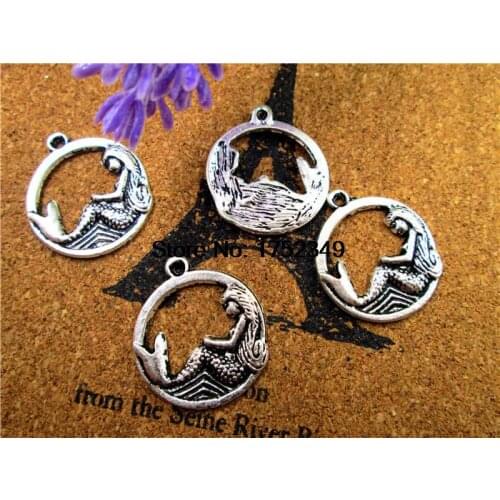 15pcs--Mermaid Charms, Antique Tibetan silver Mermaid charm pendants 26x23mm