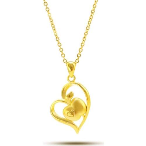 24K GOLD PENDANT NECKLACES FOR WOMEN WEDDING ENGAGEMENT JEWELRY HEART APPLE SHAPE YELLOW GOLD CHAIN NECKLACE CHOKER