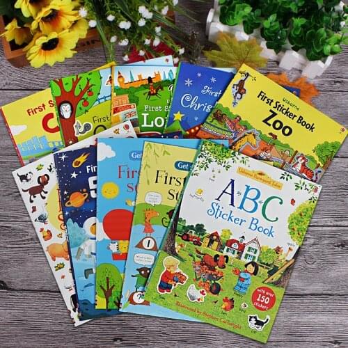 5 books/set Usborne children English picture sticker book colouring educational books kids dressing up/Christmas/cars stickers