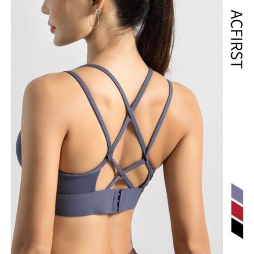 AcFirst New Women Bras Breathable Sexy Back Cross Padded Sports Yoga Athletic Gym Running Fitness Workout Sport Tops Sportswear