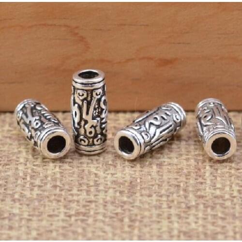 Handmade 925 Silver Tibetan Six Words Proverb Beads Sterling Buddhist Mantra Beads Pure Silver Jewelry Beads