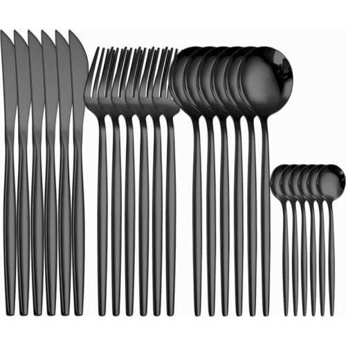 Black Tea Spoon Fork Flatware Tableware Set Stainless Steel Knife Kitchen Creative Dinnerware Luxury Travel Cutlery Dropshipping