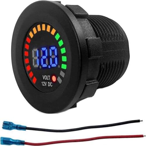 DC 12V Car Voltmeter with LED Digital Display Panel,Universal Waterproof Voltage Meter with Terminals for Truck Marine Motorcycl