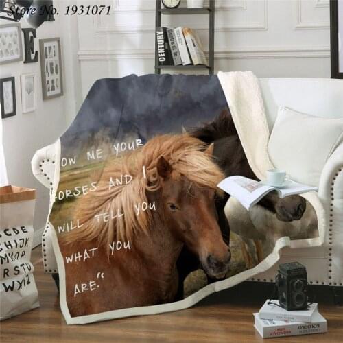 Running Horse 3D Printed Fleece Blanket for Beds Thick Quilt Fashion Bedspread Sherpa Throw Blanket Adults Kids 12