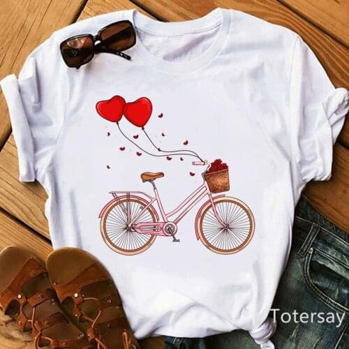 T shirt femme love balloon bicycle graphic print women t-shirt Harajuku90sKorean style clothes casual tshirt women clothes