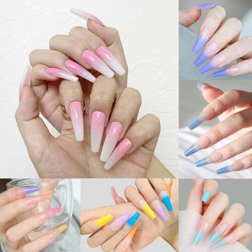 Gradient ballet elegant long trapezoidal nail wearable false nails artifical nails