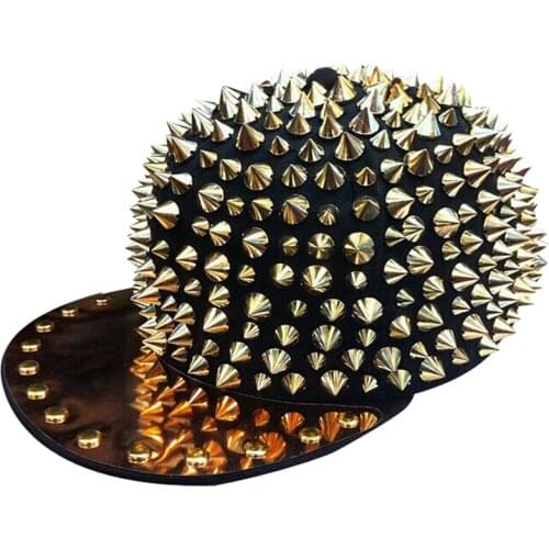 HOT!! Hedgehog Punk Hiphop Unisex Hat Gold Spikes Spiky Studded Cap Top Freeshipping