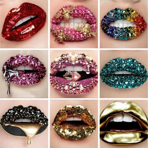 HUACAN Diamond Art Painting Lip 5D DIY Diamond Embroidery Sale Portrait Pictures Of Rhinestones Mosaic Home Decor