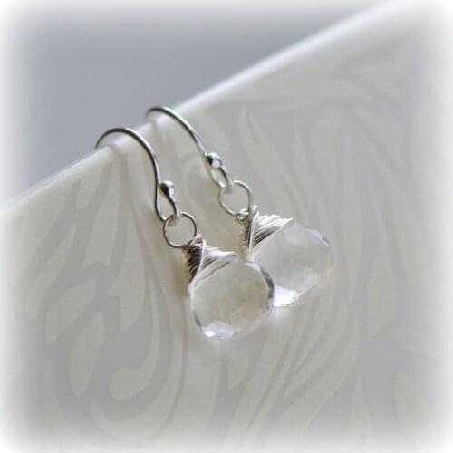 Quartz Earrings Silver Tiny Clear Quartz Dangle Earrings April Birthstone Jewelry Crystal Earrings