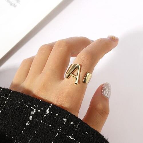Hot 2020 A-Z Letters Ring Metal Alphabet Charms Adjustable Engagement Ring Fashion Opening Wedding Rings For Women Men
