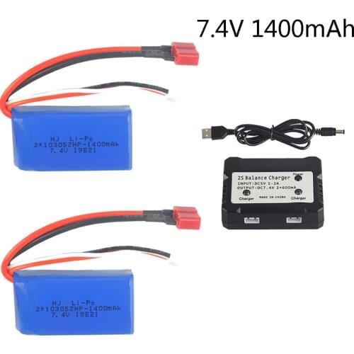 7.4V LiPo Battery For Wltoys A949 A959-B A969-B A979-B K929-B 7.4V 1400mah lipo Battery with charger set For RC Cars Helicopters