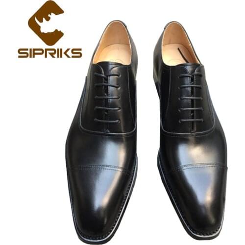 Sipriks Mens Goodyear Welted Shoes Italian Male Church Shoes Cap Toe Boss Brown Oxfords Elegant Black Gents Suits Dress Social