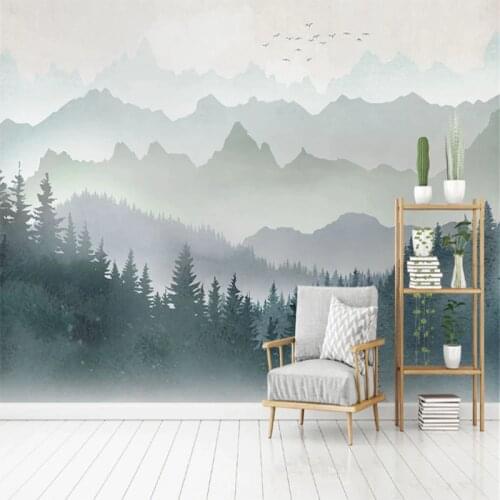 Seamless wallpaper Modern minimalist watercolor geometric mountain forest TV background wall painting