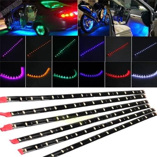 New 2PCS 30CM Car Strip Light 15 LED Motorcycle Flexible Bar 3528 SMD Underbody Boat Atmosphere Decorative Lamp