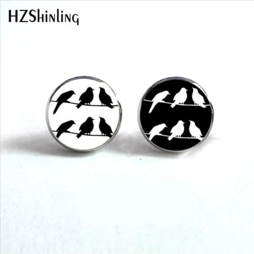 ED-0012 New Arrival Love Birds Stud Earrings Handmade Electric wire and Bird Jewelry Glass Dome Art Photo Earring HZ4