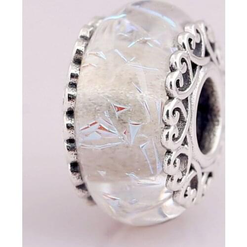 Original Sweet Heart Pattern Iridescent White Murano Glass Beads Fit 925 Sterling Silver Charm Bracelet Bangle Diy Jewelry