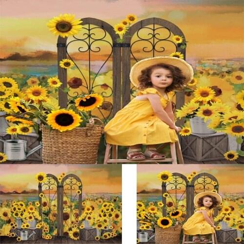 Autumn Sunflower Backdrop for Photography Fall Yellow Floral Decorations Background Baby Shower Kids Birthday Party Banner