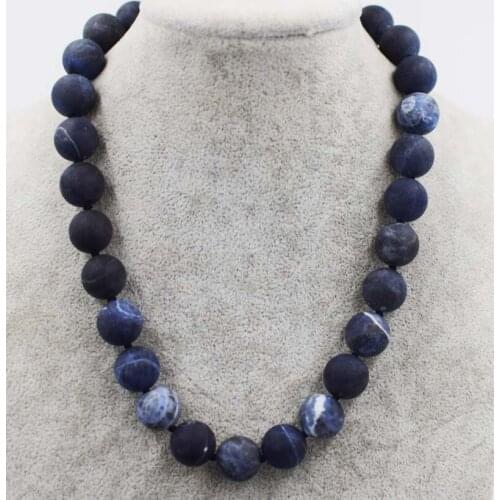 Blue sodalite agate blurry round 14mm necklace 18inch wholesale beads nature FPPJ woman 2017