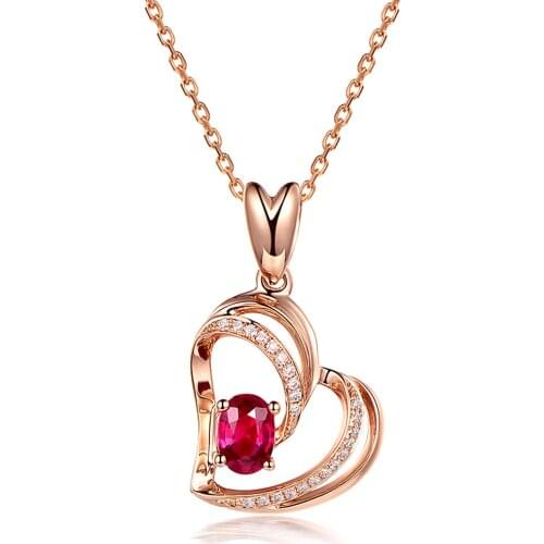 Irregular Fashion Heart Red Crystal Ruby Gemstones Diamonds Pendant Necklaces For Women Rose Gold Choker Jewelry Bijoux Gifts