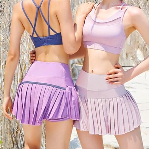 High waist workout pleated tennis skirt Women sexy black mini skort Ladies badminton golf sports skirt with shorts activewear