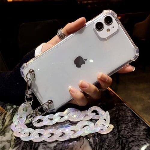 Anti-knock Wrist Chain Case For iPhone 12 Pro mini 11 Promax XMAX XR 6 6S 7 8 Plus transparent Crystal Bracelet Hand Strap Case