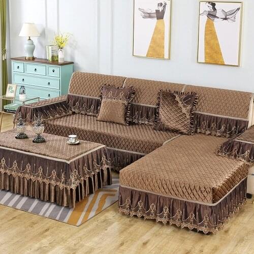 Brown Luxury Sofa Cover 3D Fashion Diamond Embroidery Lace Sofa Towel Slipcover Non-slip Cushion A Complete Living Room Sofa Set