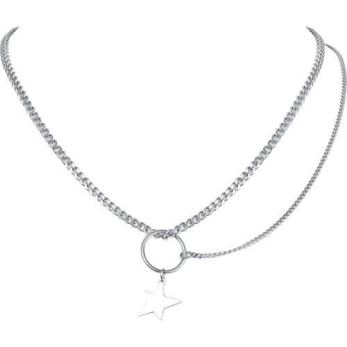 Lucky Star Necklace Pendant for Women with Asymmetric Chain Link Stainless Steel Jewelry
