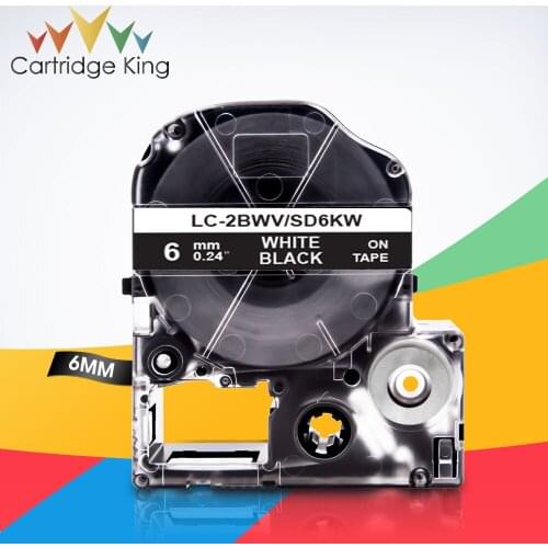 SD6KW LC-2BWV White on Black 6mm Label Tape for Epson King Jim C410 LW-400 LW-400L TepraPro SR45 PRO SR51 SR50 SR52 SR55 SR130