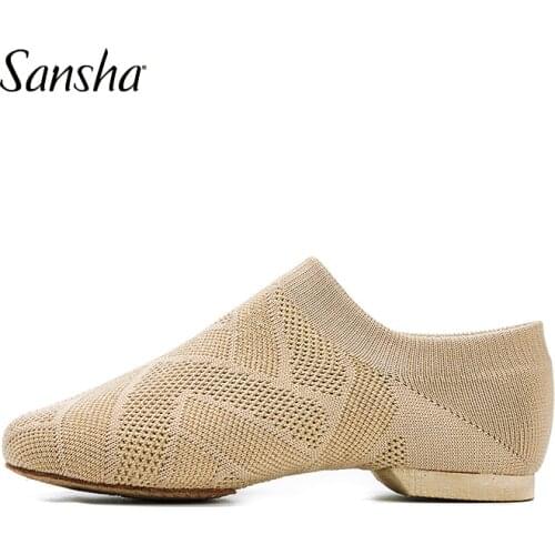 Sansha Unisex Breathabe Jazz Shoes White/Black Durable Upper Suede Split-sole Women Men Girls Modern Jazz Dance Shoes JS210K