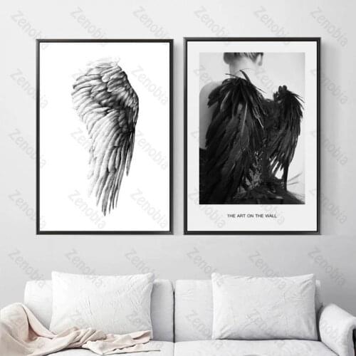Home Decoration Poster Characters Black and White Wings Art Decoration Canvas Painting Waterproof Ink for Living Room