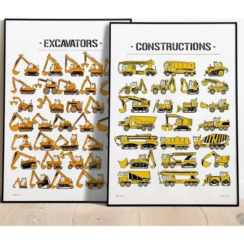 Vintage Poster Trucks Car Wall Art Print Posters Painting Excavator Construction Vehicles Nursery Decor Wall Poster