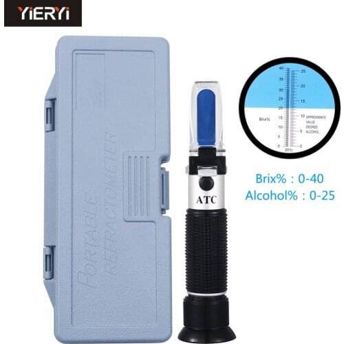 Yieryi Handheld 0~40%Brix 0~25% Alcohol Wort Specific Gravity Meter Beer Juice Wine Tester with Plastic Box