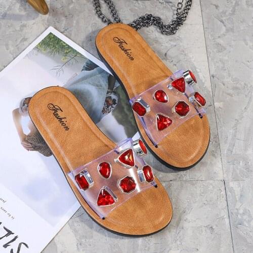 Womens shoes new gem decorated PVC shoes soft soles comfortable non-slip large size outdoor slippers