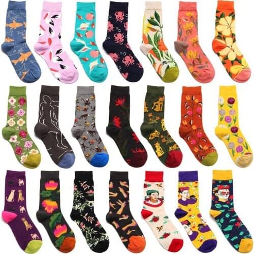 Women Socks Cartoon Dog Octopus Flower Plant Kawaii Funny Happy Casual Female Cotton Hosiery Streetwear Skate Harajuku pink