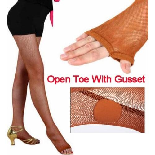 Women Professional Black Tan Nude Spandex Cheap Ballroom Latin Dance Tights Open Toe Thong Seamless Fishnet Dance Tights
