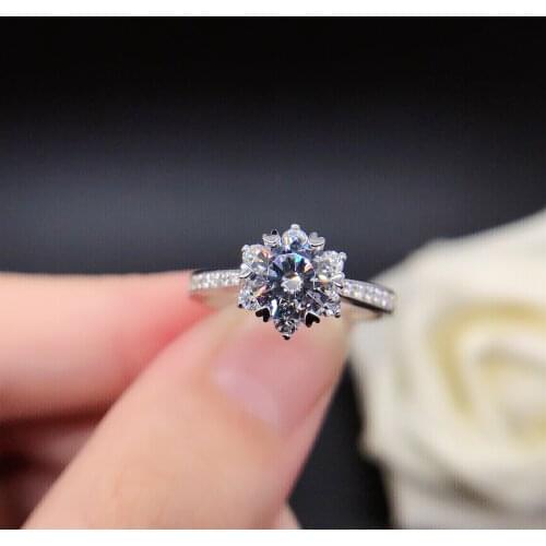 Hearts & Arrows 1Ct 6.5mm D VVS1 Moissanite Diamond Engagement Ring Solid 14K White Gold Jewelry for Women Wedding Ring