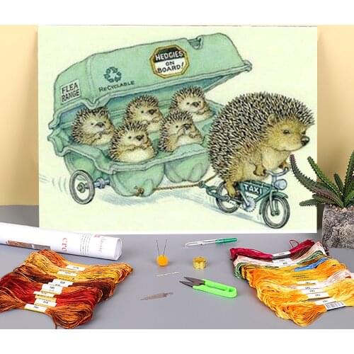 Animal Hedgehog Printed 11CT Cross Stitch Embroidery Kit DMC Threads Craft Handicraft Handiwork Needlework Sales Magic