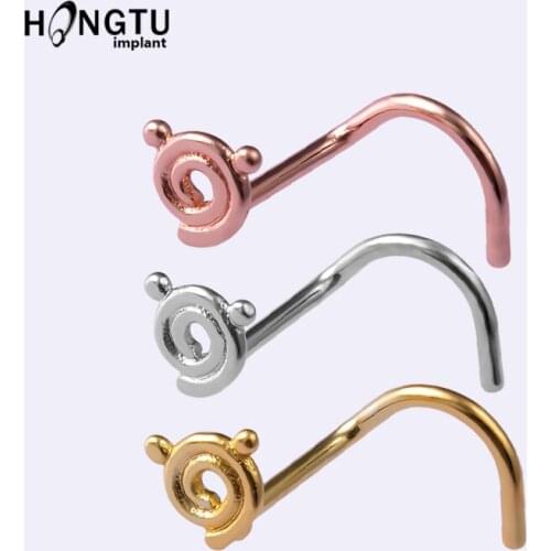 1PC Cartoon Spiral Nose Ring Nostril Studs Rose Gold Nose Septum Stainless Steel Screws Nose Piercing for Women Body Jewelry 20G
