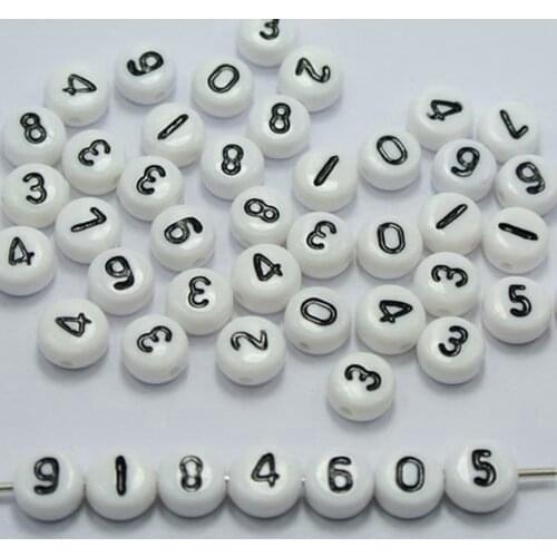 250 Black in White Assorted Number Acrylic Coin Beads 4X7mm