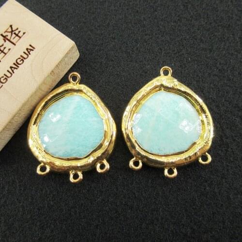 3 PCS 29x35mm Natural faceted Green Amazonite Teardrop Four Bail Charm Pendant for Jewelry DIY