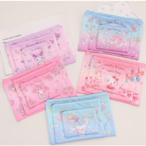 3pcs Sanrio Hello Kitty document bag coin purse cartoon clutch bag Melody A4 information bag test paper storage bag