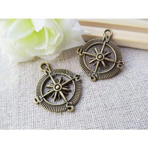 50pcs 25mm Antique Silver tone/Antique Bronze Compass Connector Pendant Charm/Finding,for Bracelet,DIY Jewellry Accessory