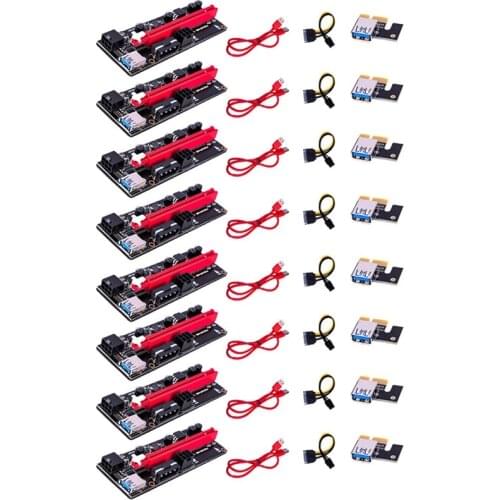 8Pcs Ver009S USB 3.0 Pci-E Adapter Card Express 1X 4X 8X 16X Expansion Adapter Card Adapter Sata 6-Pin Power Cord