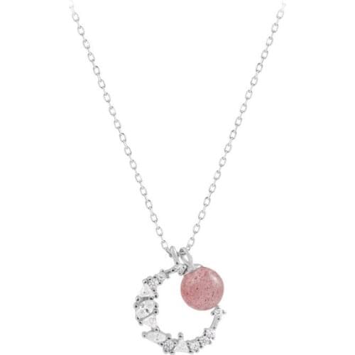 925 Sterling Silver Pin Shining Diamond Moon Strawberry Crystal Small Fresh Forest Series Light Luxury Clavicle Chain