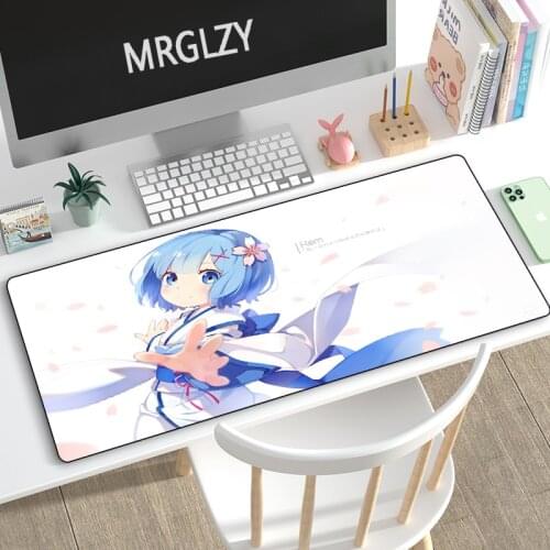 MRGLZY Anime Girl Mouse Pad Large XXL Kawaii Rem White Desk Mat Placemat Computer Gamer Gaming Peripheral Accessories MousePad